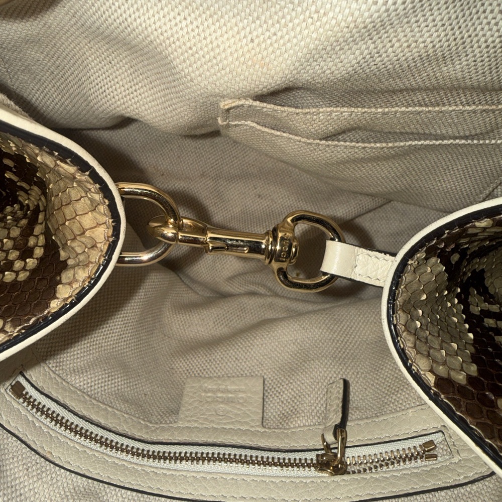 Gucci Python-Print Top Handle Satchel in Tan and … - image 11
